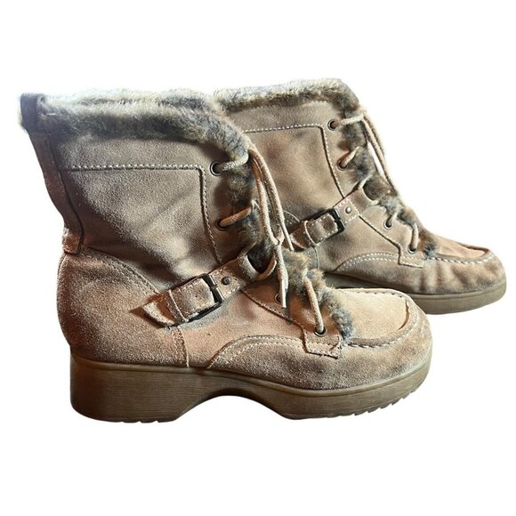 Retro Brown Fur Buckle Ankle Boots - Picture 1 of 6